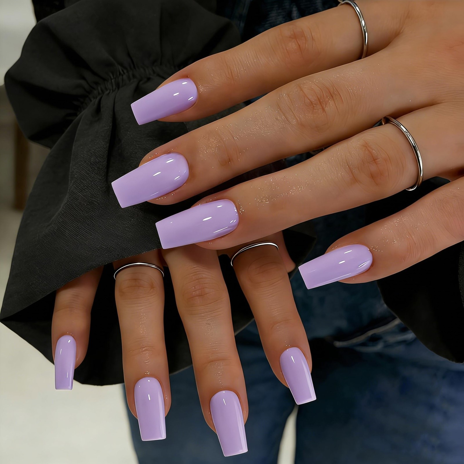 SXVME Press On Nails Long Square – Lilac 0.04 Fl Oz (Pack of 24), lilac