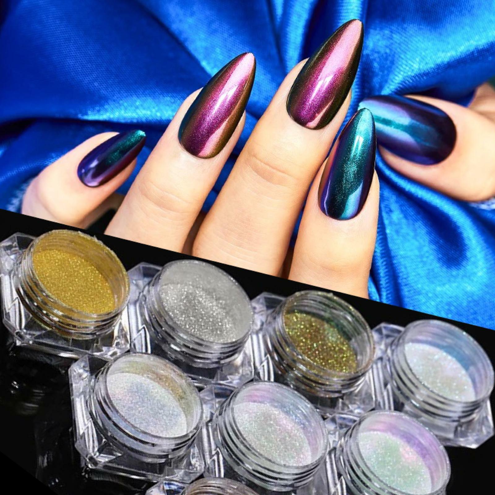 CHAMELEON MIRROR POWDER 12 COLOURS MERMAID CHROME RAINBOW AURORA EFFECT NAILS