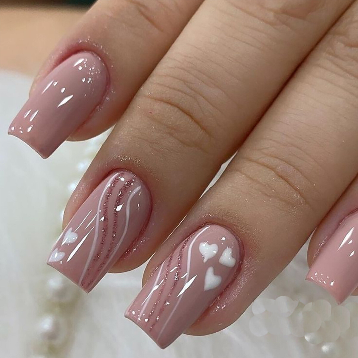 Marble Print Embossed Studded Heart Floral Pattern with French Point and Sticky