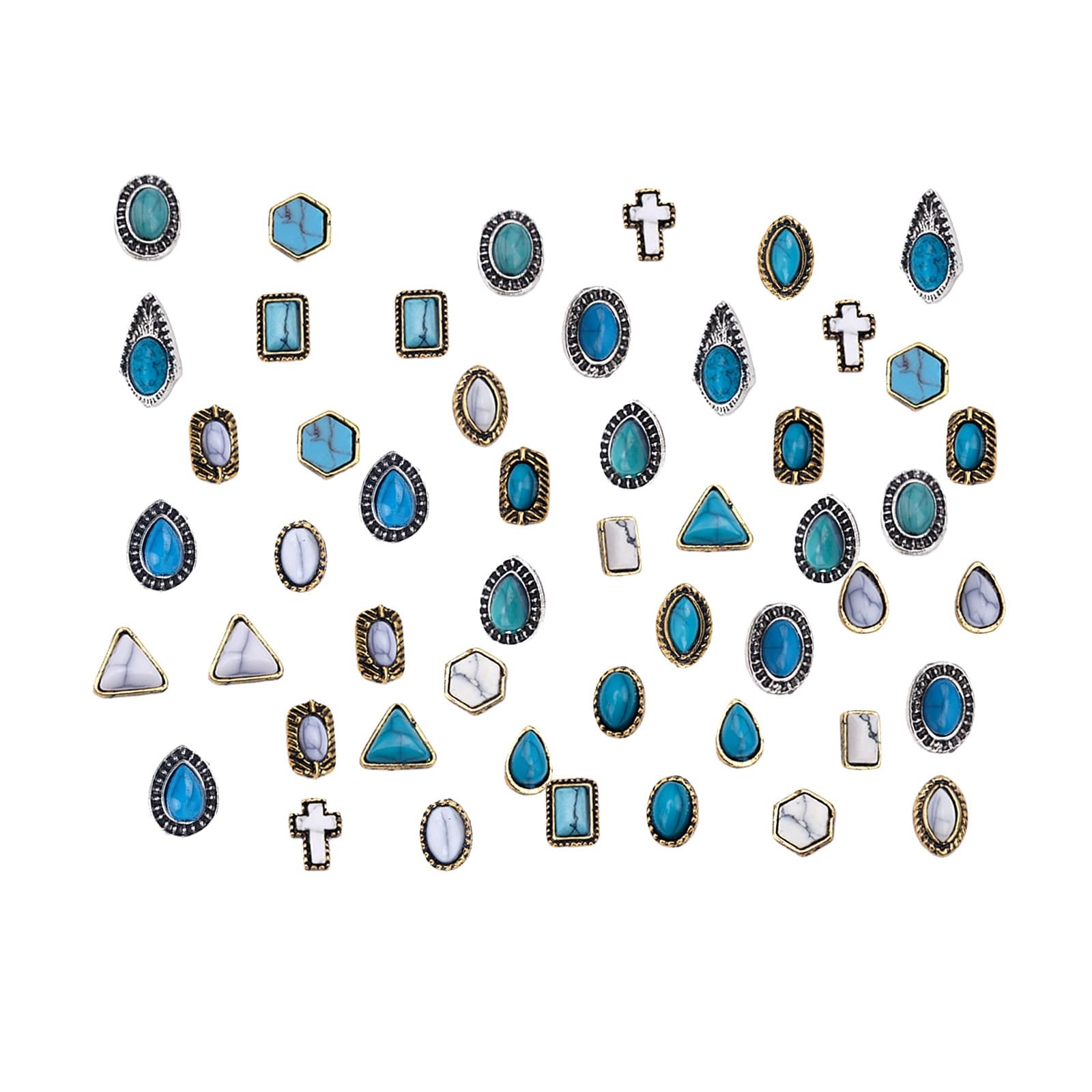 50pcs Turquoise Nail Charms, 3D Hollow Out Vintage Pendants DIY Western Art B…