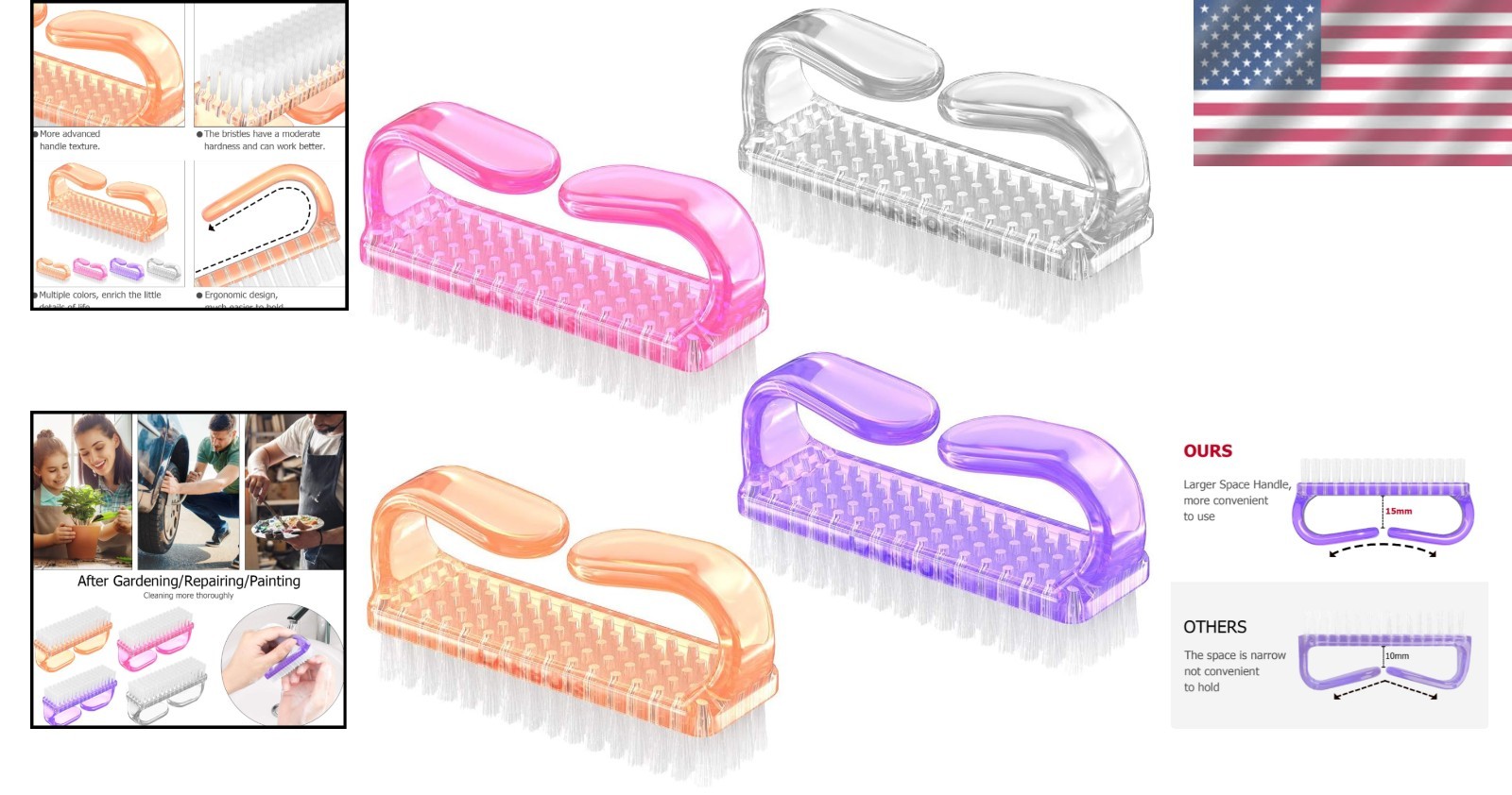 Trendy Nail Brush Cleaner Kit – 4 Colors for Men & Women with Ergonomic Design
