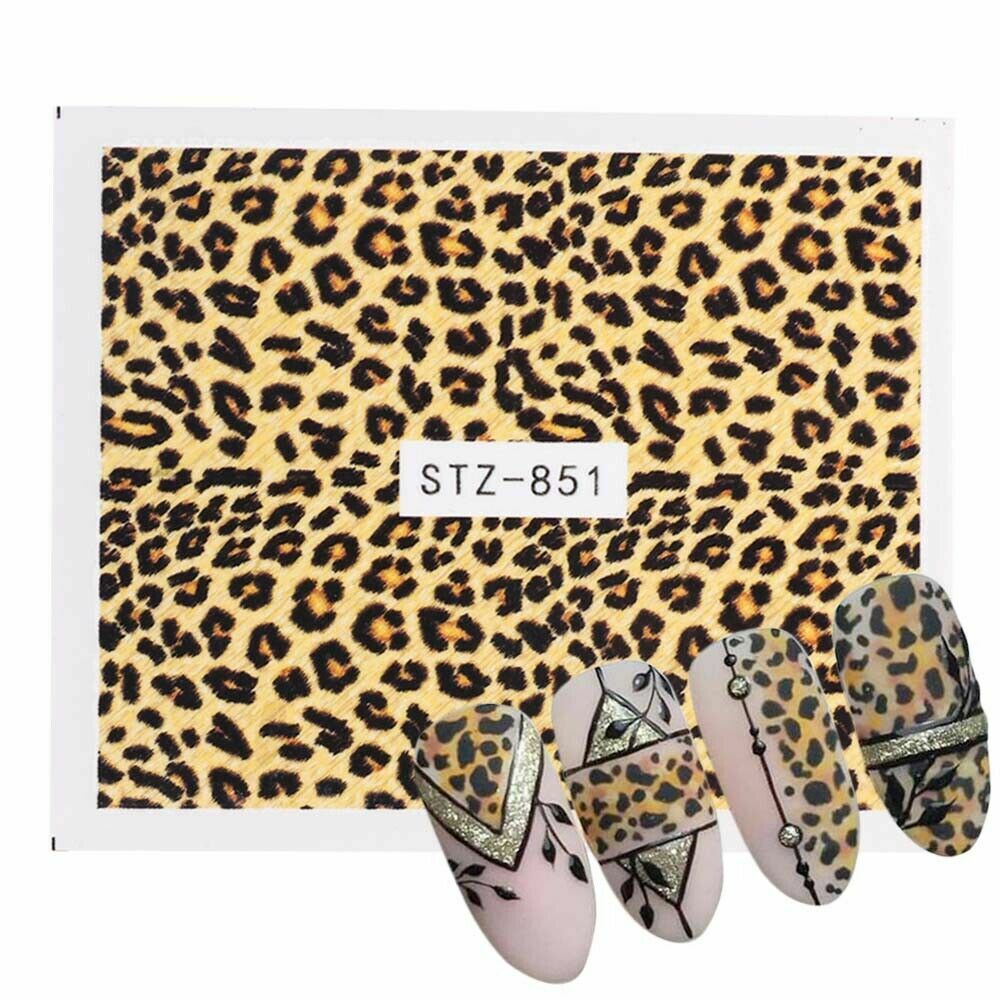 11 Sheets Nail Art Water Decal Stickers Transfer Brown Leopard Animal Print NS28