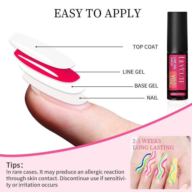 LILYCUTE Metallic Liner Nail Gel Polish Solid Colours Glitter Art Pen Painting
