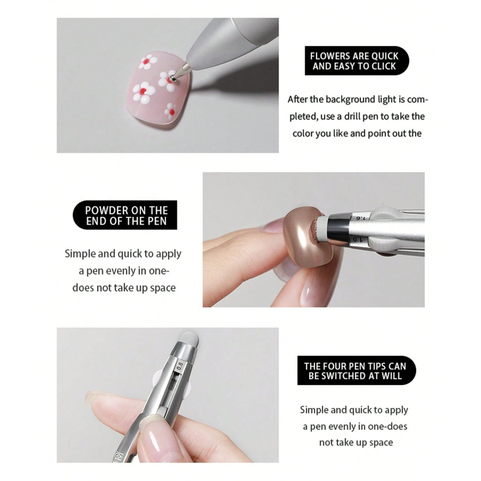 5-In-1 Nail Art Dotting Pen Pressure-Activate Dot Pen Painting Glitter for Women