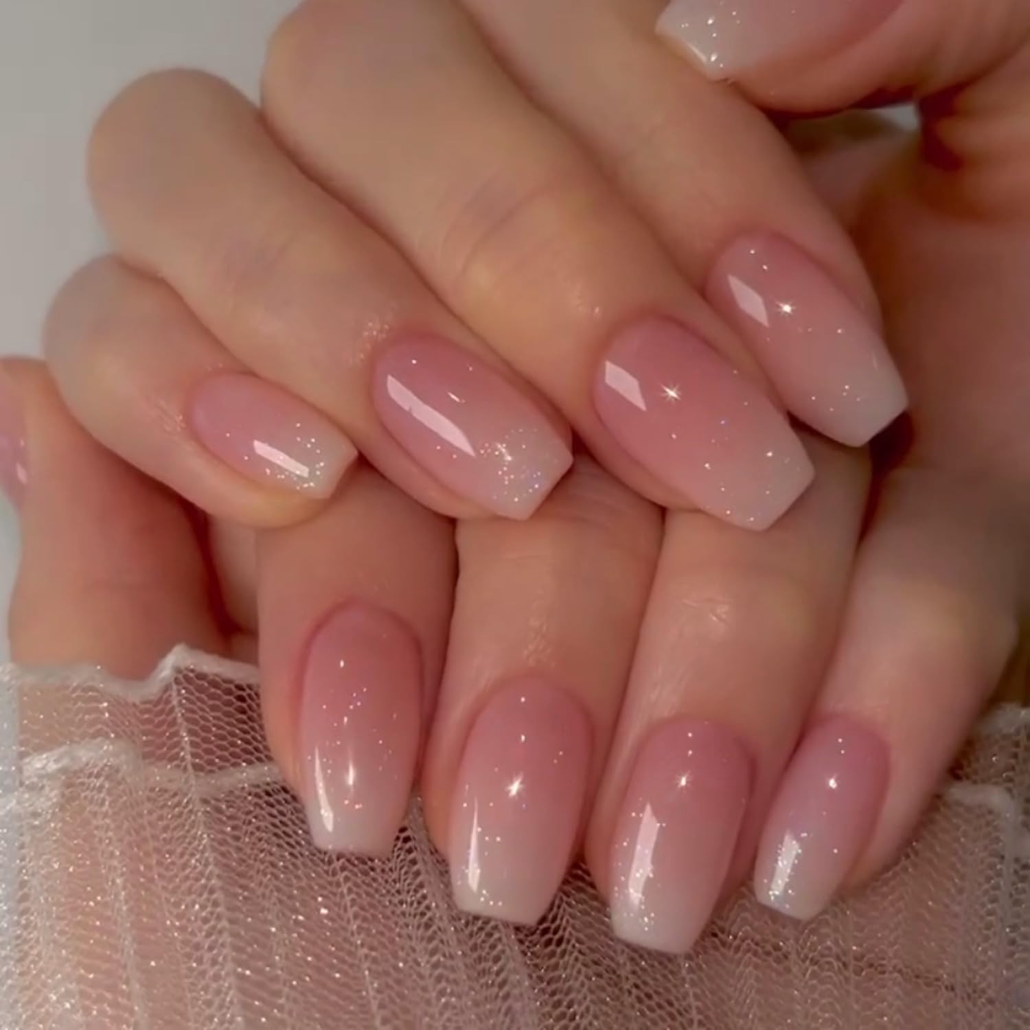 Glitter Ombre Pink Short Coffin Short Coffin Press on Nails Medium Press ons, Me
