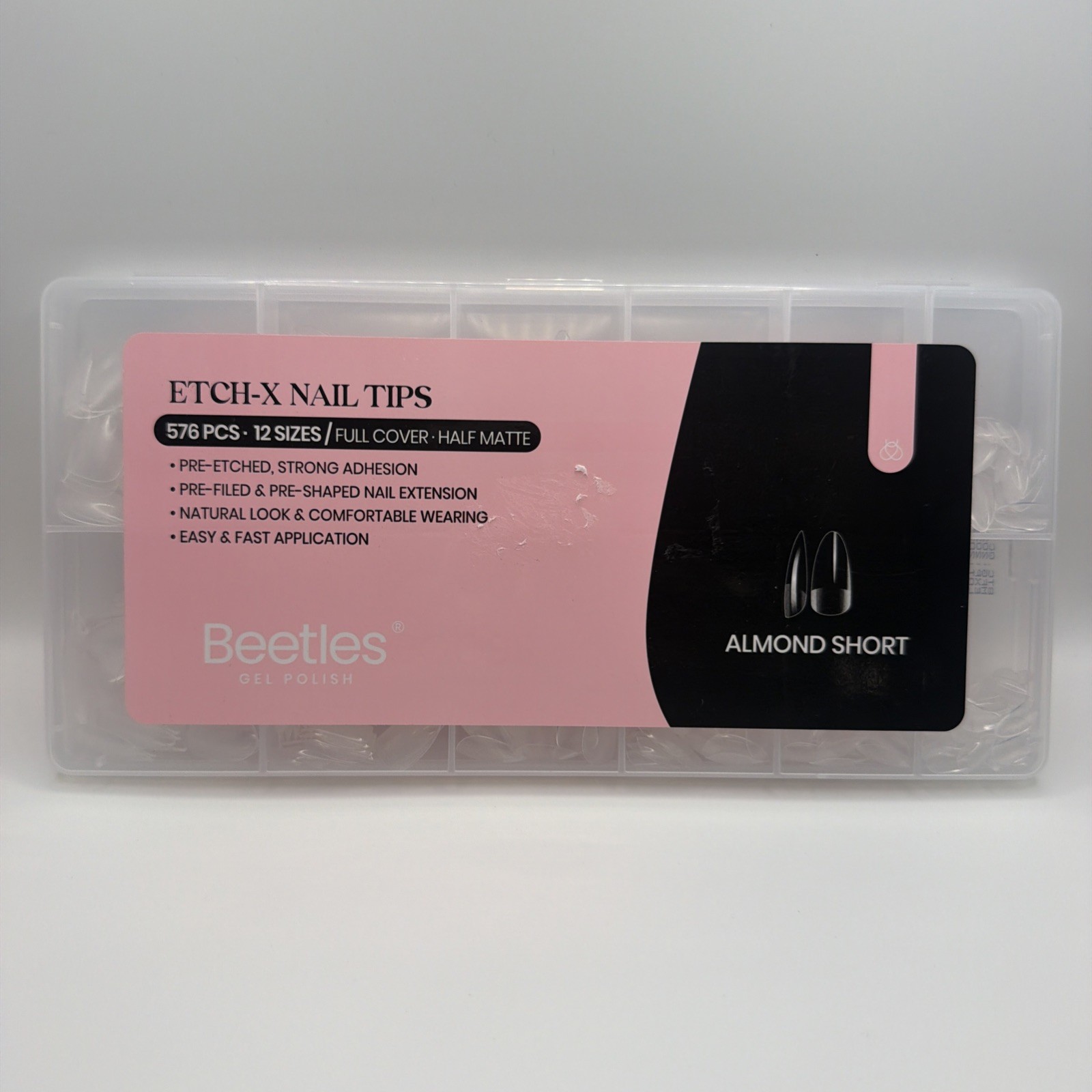 ETCH-X NAIL TIPS 576 pcs 12 sizes Full Cover-half Matte Almond Short B