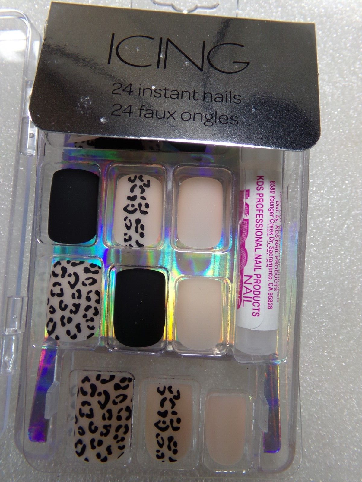 Icing Nails Black Leopard Matte GLUE ON Short