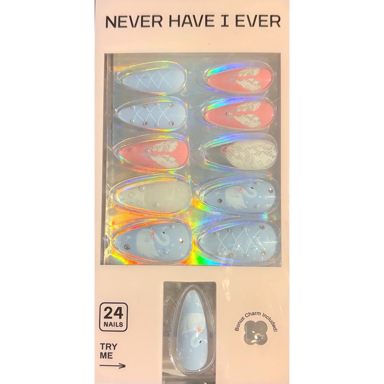 Never Have I Ever Press On Nails Sardine Dream Swan Lake Coquette Blue Pink 2pk