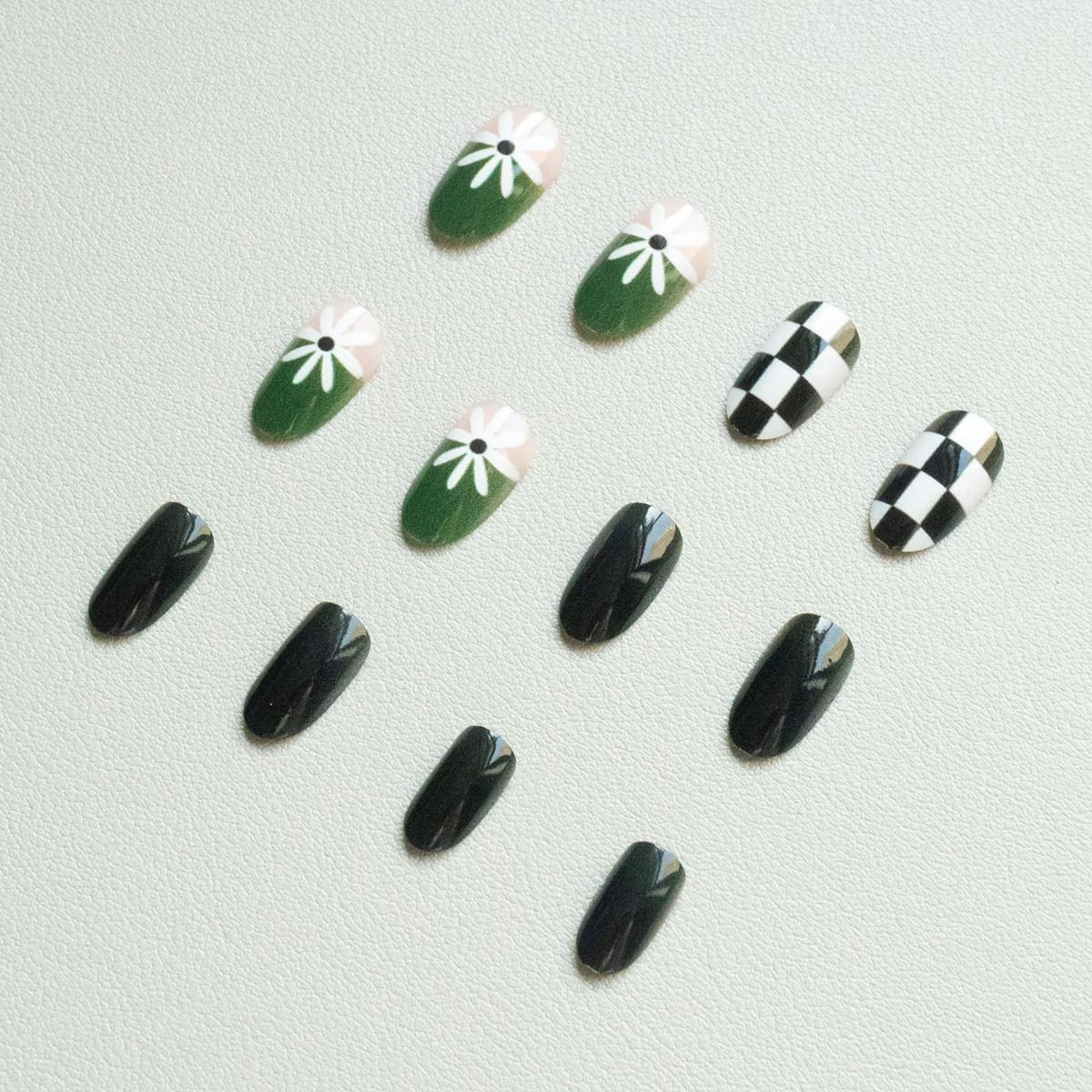 Spring Press on Nails Medium Oval Fake Nails Tortoiseshell False Nails Press Ons
