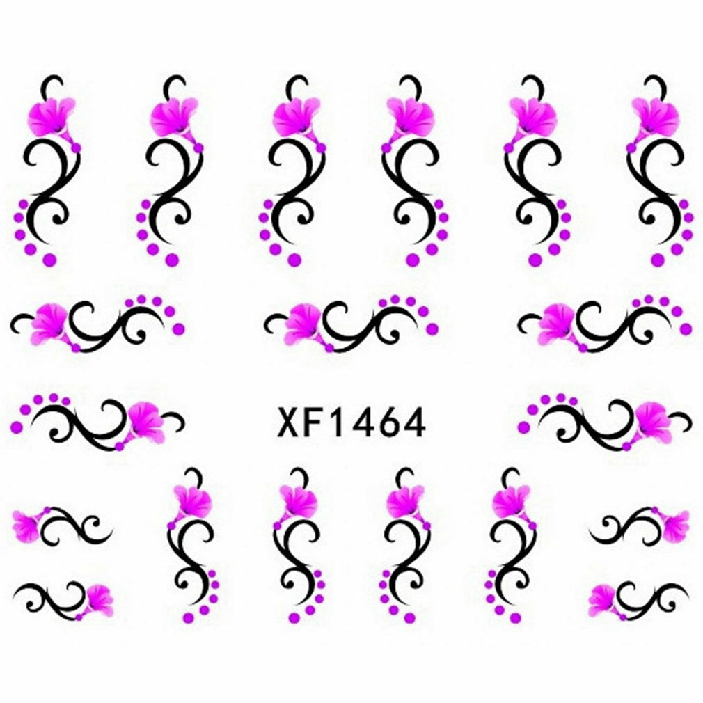Nail Art Water Transfer Sticker Decal Stickers Pretty Flowers Pink Black XF1464