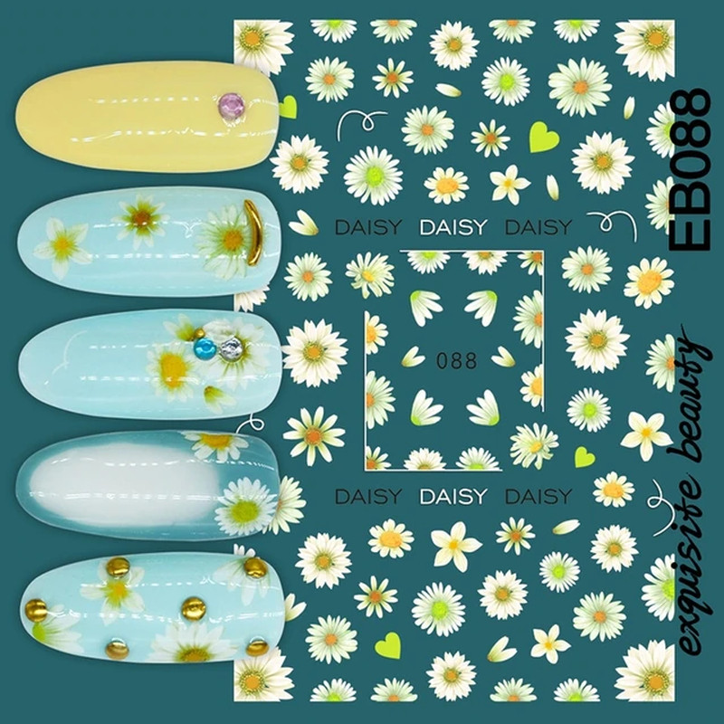 Nail Art Decals Summer Daisy Fruits White Florals Petals Flowers