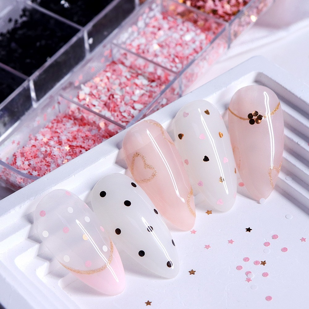12 Grids Mixed Nail Glitter Flakes Heart Star Shape Sparkly Nail Art Decoration