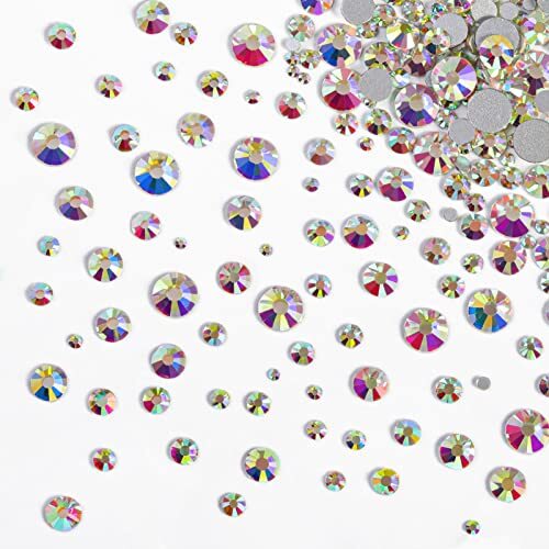 Rhinestones for Makeup,8 Sizes 2500pcs Flatback Rhinestones Eye Crystal AB