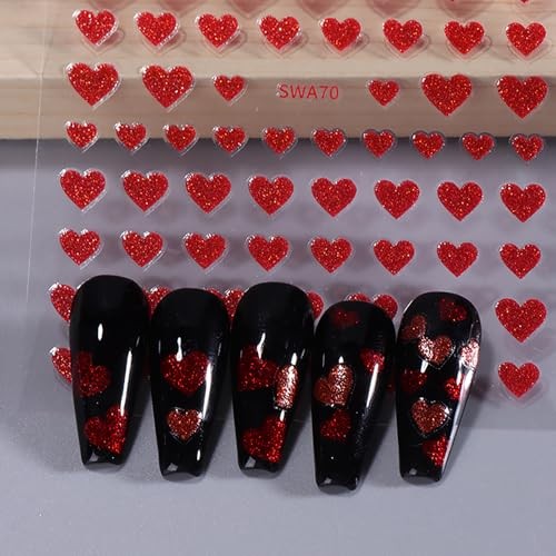 Valentine’s Day Nail Art Stickers Decals 3D Embossed Romantic Red Pink Heart