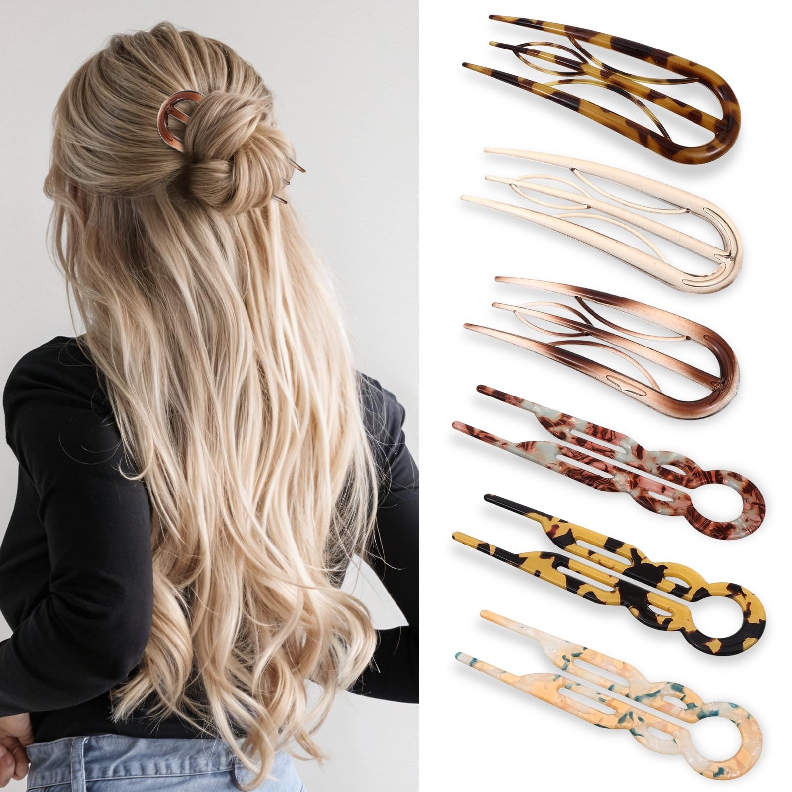 6Pcs Hair Pin for Women, Prestige French 6 Count (Pack of 1), brown，pink