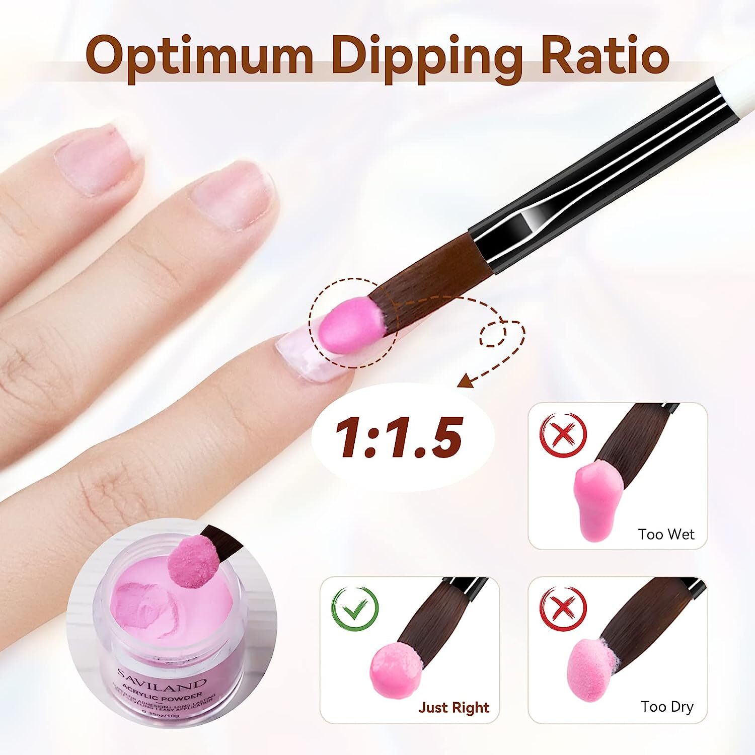 Saviland 3pcs Acrylic Nail Brush Set Size 8/10/14 Kolinsky Acrylic Nail Brushe