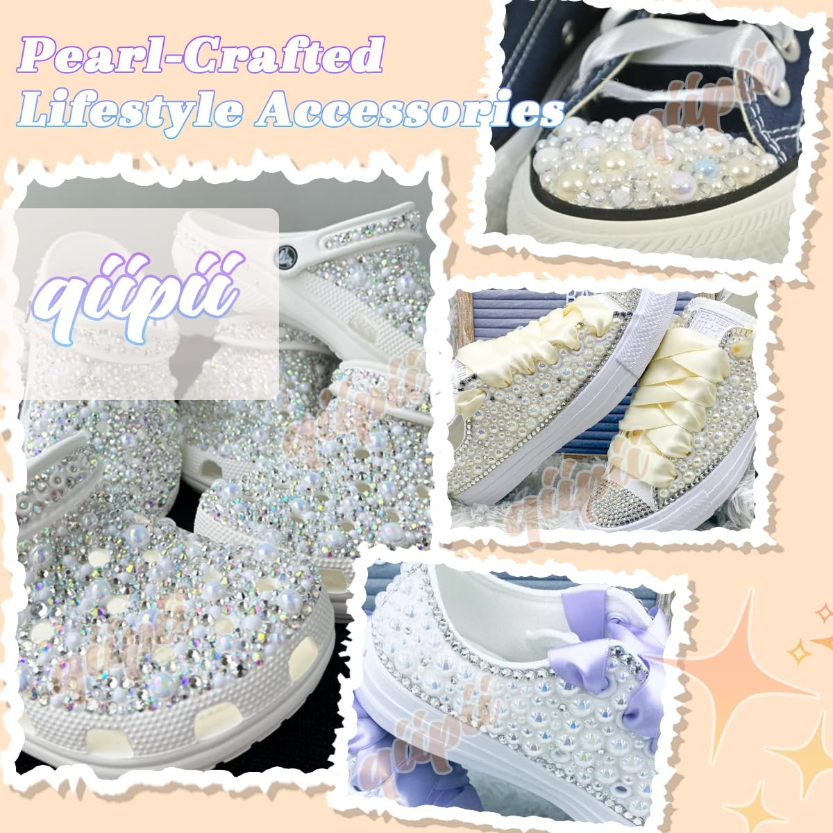 qiipii White 310mm Flatback Pearls and Rhinestones w B7000 Jewelry Glue for B…