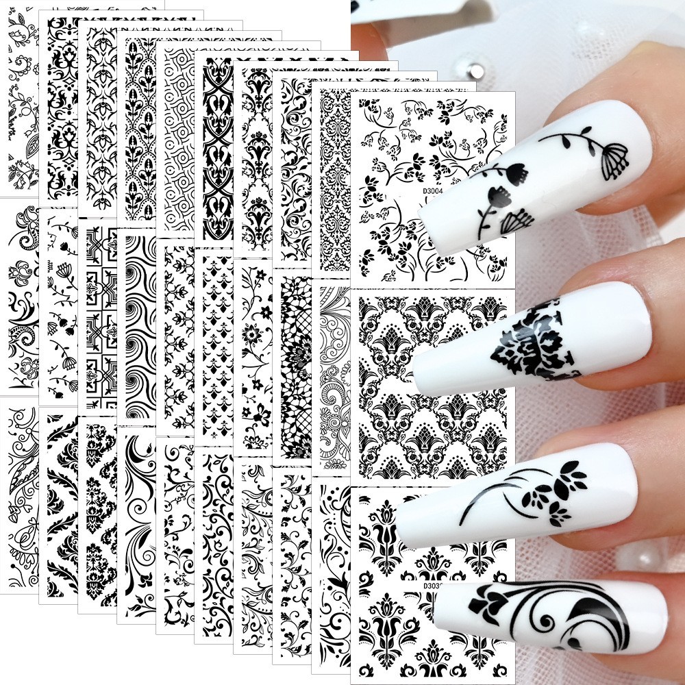 30Pcs Set Nail Art Sticker Decal Flower Lace Slider Manicure