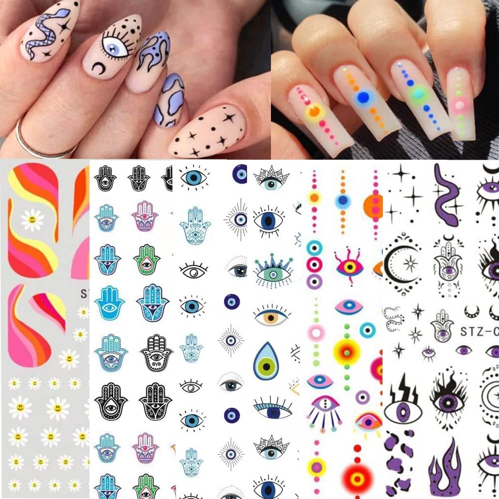3D Nail Art Stickers Decals French Transfers Wavy Swirls Evil Eye Crackle NS39