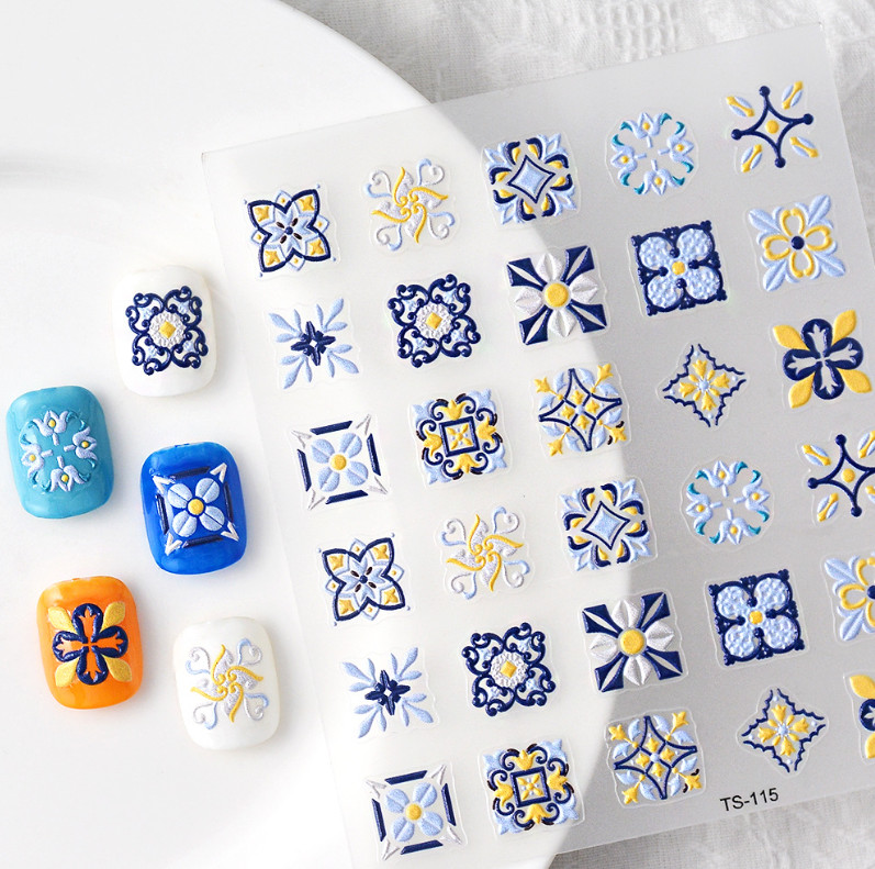 5D Embossed Bohemian Flowers Nail Art Sticker Decals Slider Self Adhesive NH23