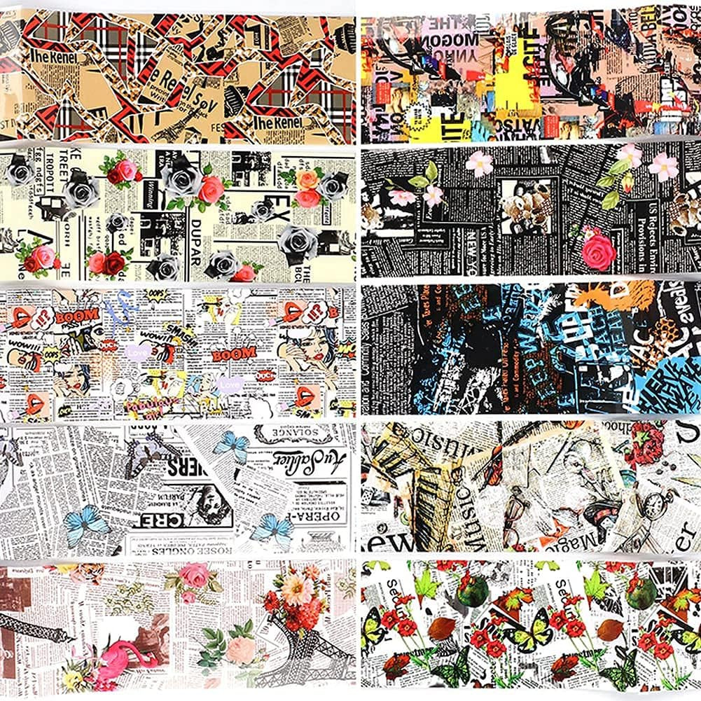 Retro Newspaper Nail Art Foil Transfer Stickers,Nail Art Supplies Holographic Na