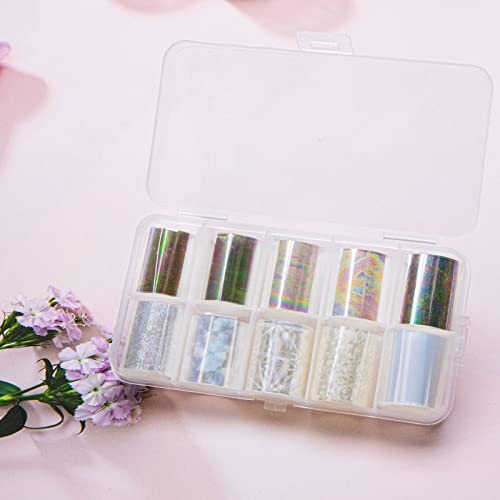 10 Rolls White Pearl Color Holographic Nail Foil Transfer Sticker Roll Set