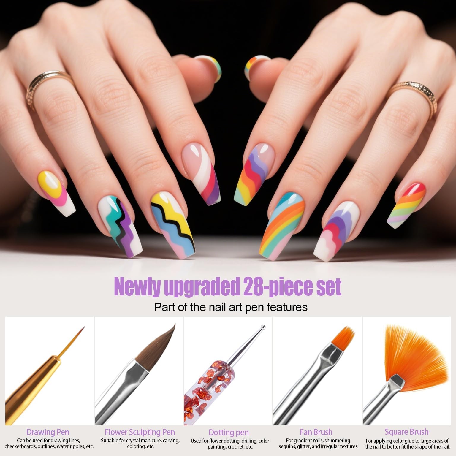 38Pcs Nail Striping Tape Lines Kit With Nail Art Pens Dotting 38Pcs Color Set