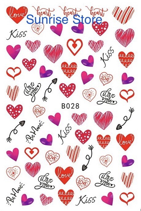 3D Nail Art Sticker Valentine Day Red Heart Love You Be Mine Decal Manicure 28