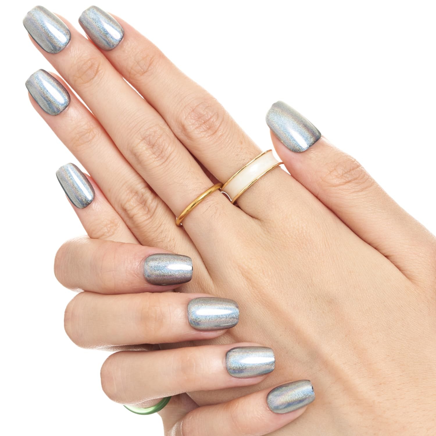Laser Black Press on Nails Short Square, Rainbow Color Donut Grey Fake Nails …