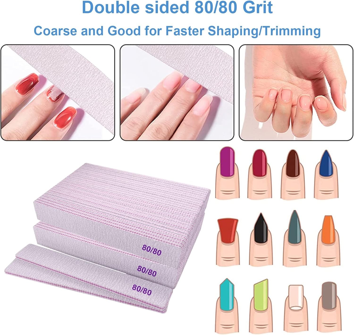 80/80 Grit Nail Files, Emery Boards Nail File for Acrylic and l Nails,