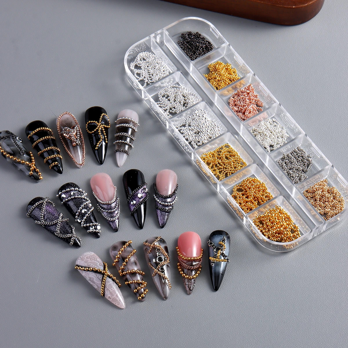 3D Metal Nail Art Chains Gold Silver Nail Decoration Personality Nail Jewelry