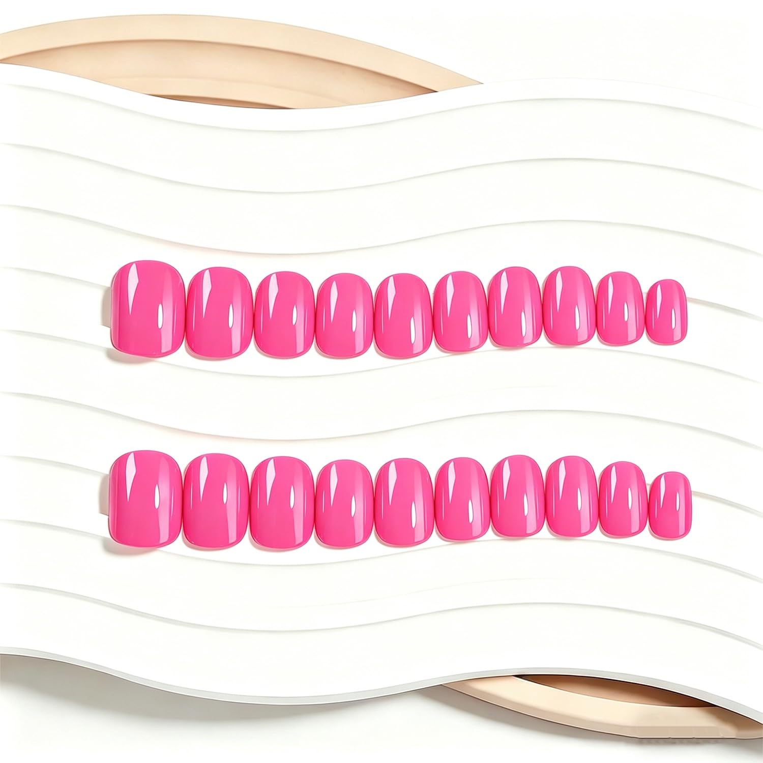 RIICFDD Bright Pink Glossy Short Square Press on Nails