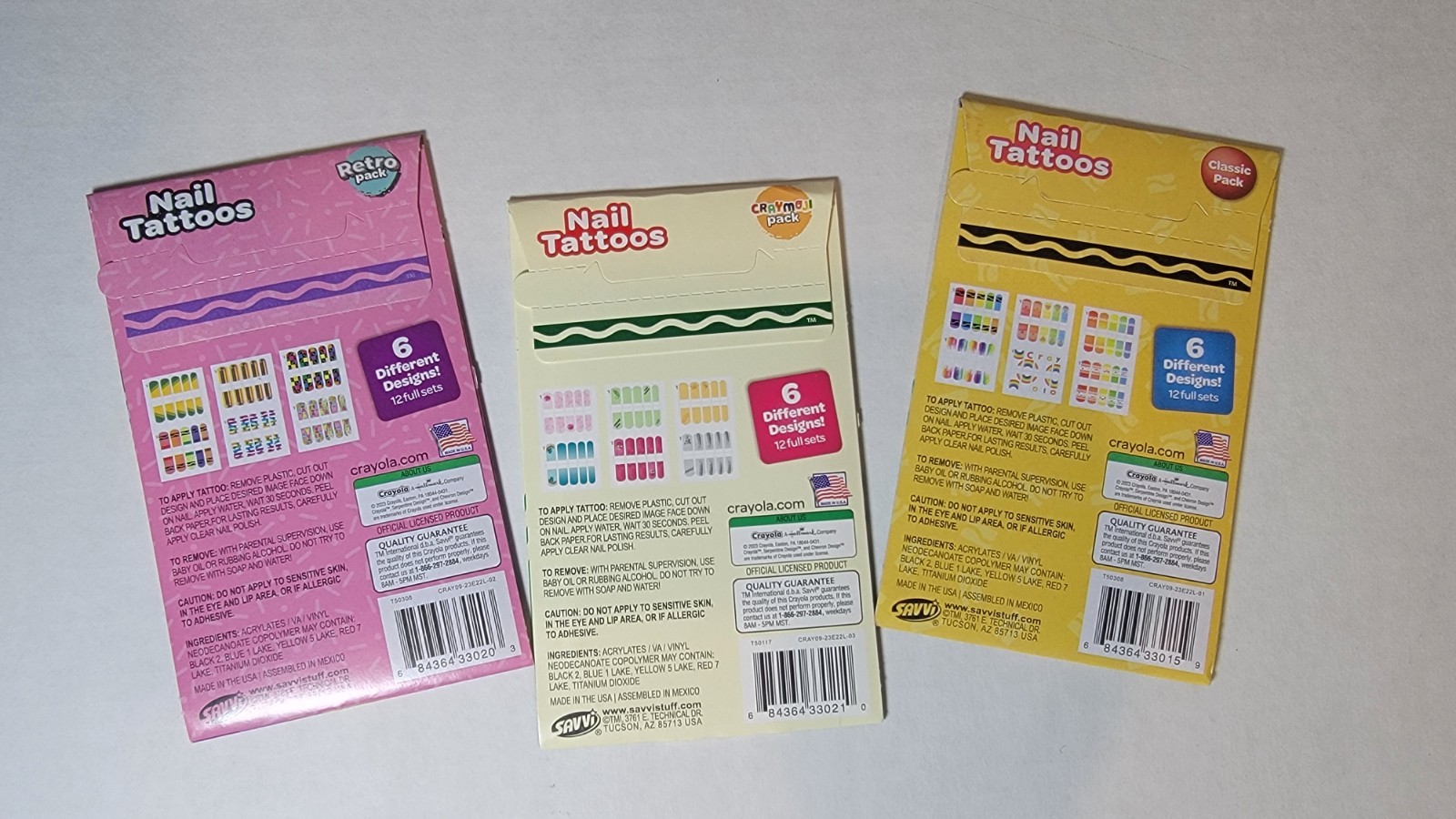 CRAYOLA NAIL TATTOOS 3 PACK | 12 FULL SETS ON EACH PACK | BRAND NEW | NEVER OPEN
