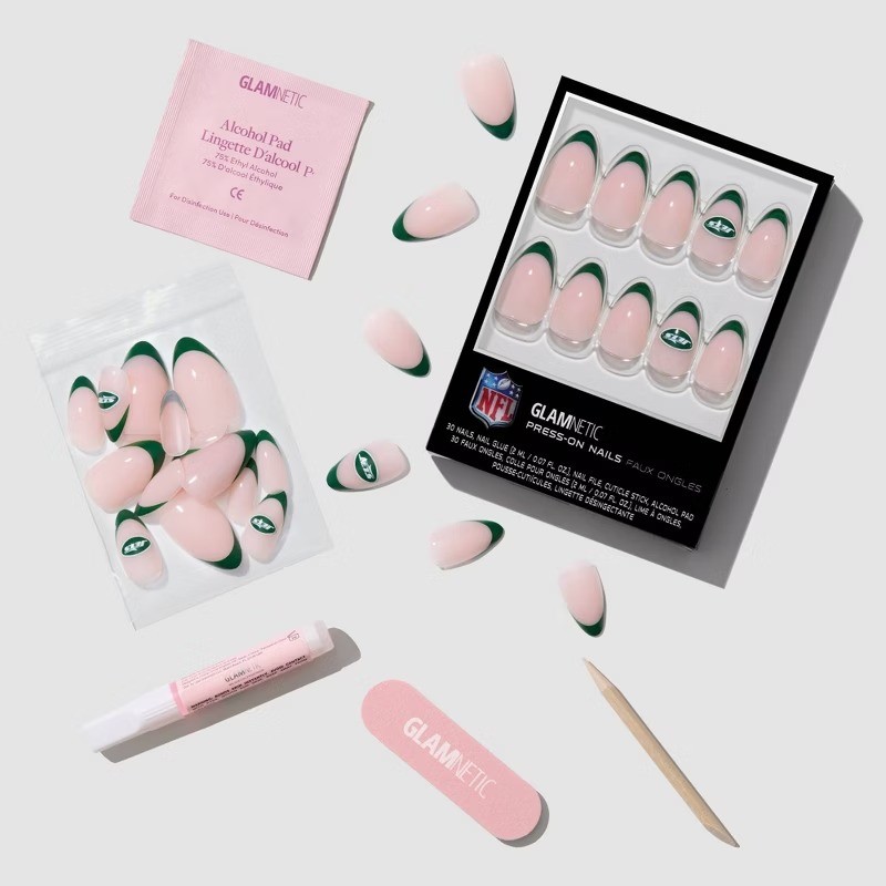 New York Jets Press-On Nails: Almond Shape, Gloss Finish, 30 Pieces