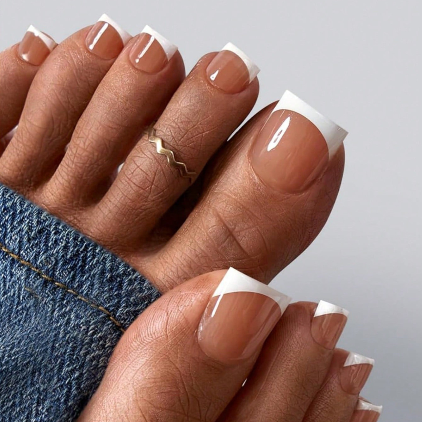 150x Press-On Fake Nail Tips Toenails Short Square French Soft Gel 15 Size Nails