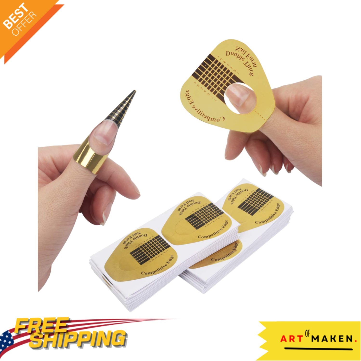Self-Adhesive Nail Extension Forms for Builder Gel – 200 PCS Waterproof Gold