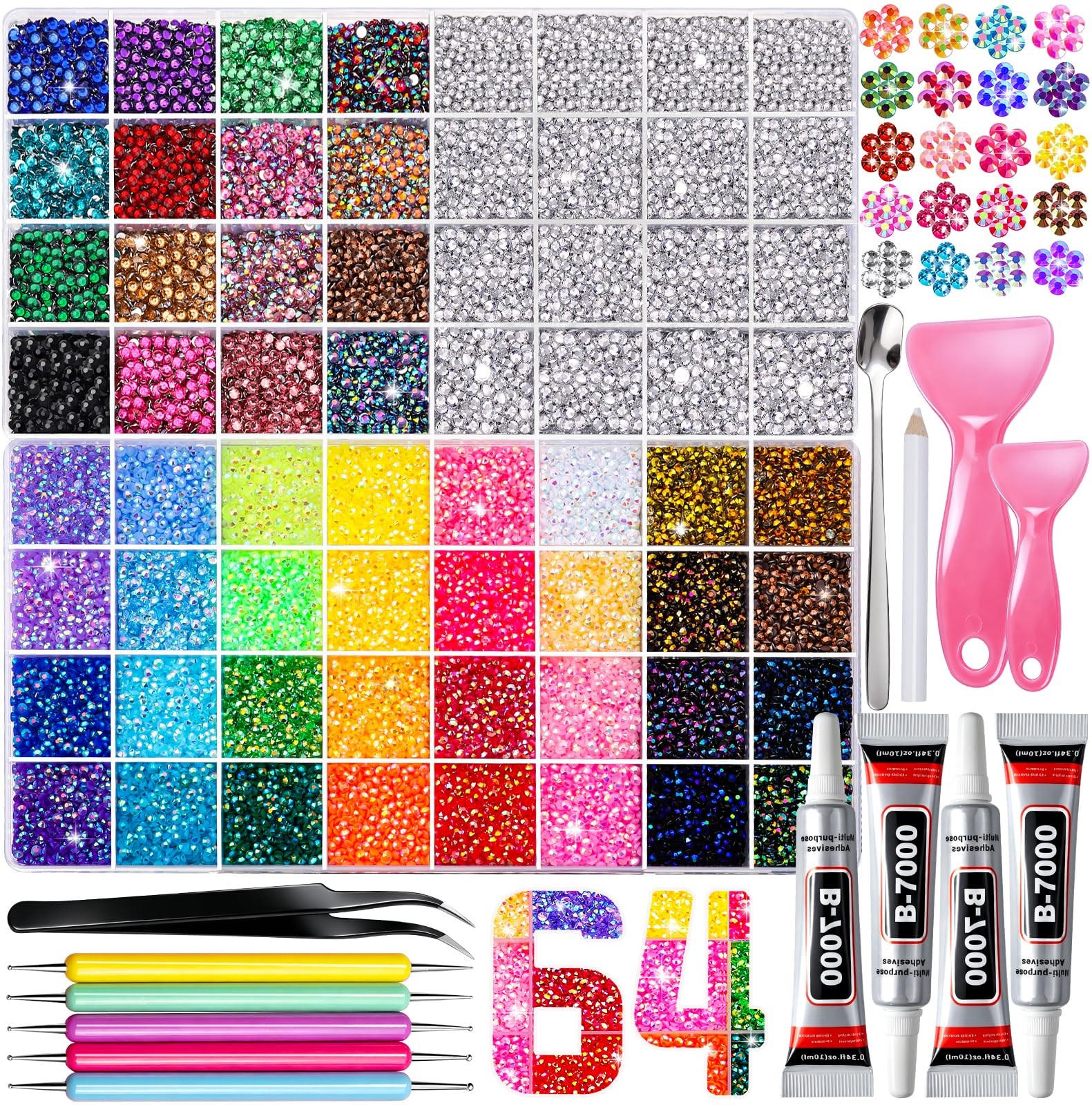 YGDZ 64 Grids Bedazzling Kit, 40000Pcs Jelly Resin Rhinestones for Diamond Ar…