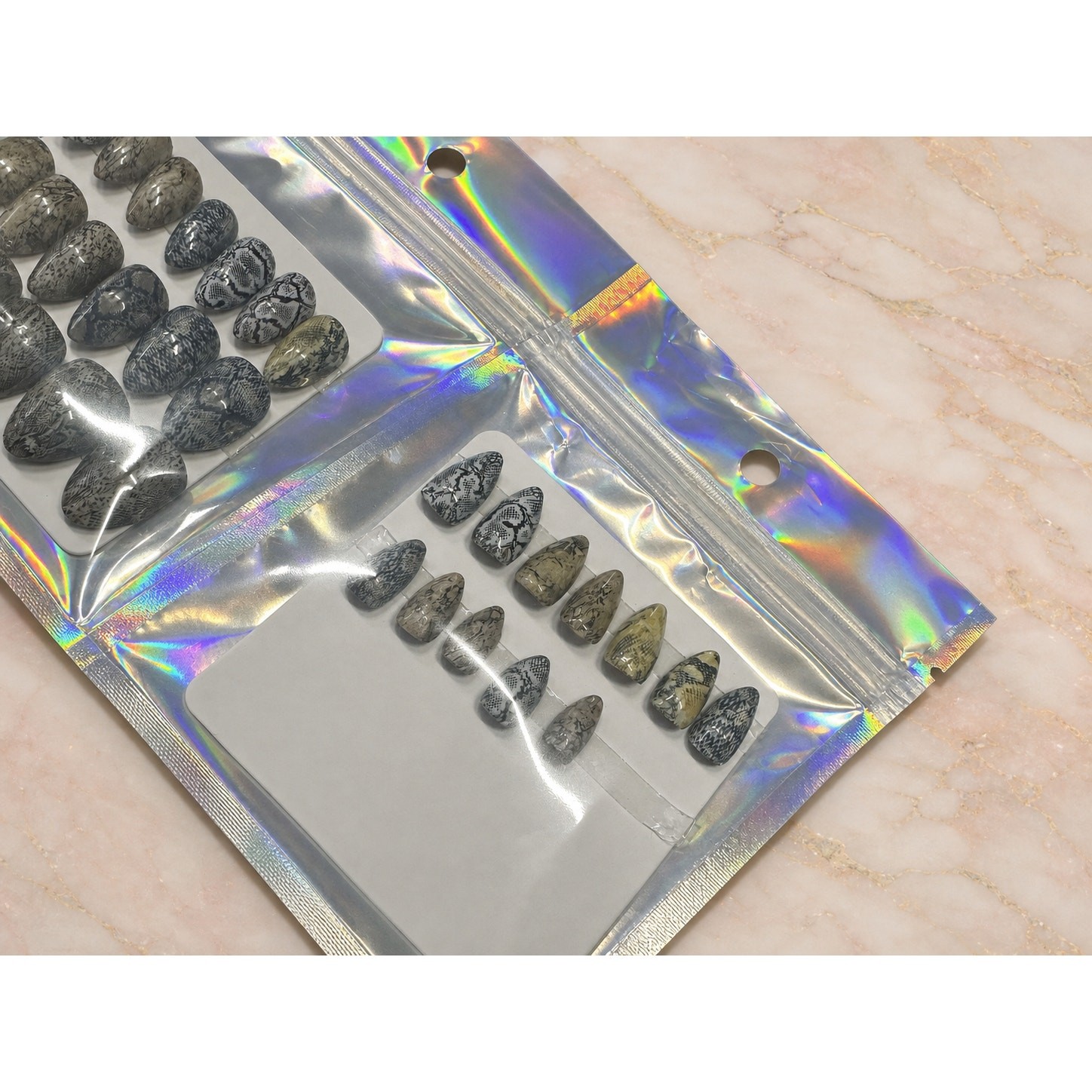 Handmade Snakeskin High Apex Almond Press On Nails 30 Piece Reusable Set