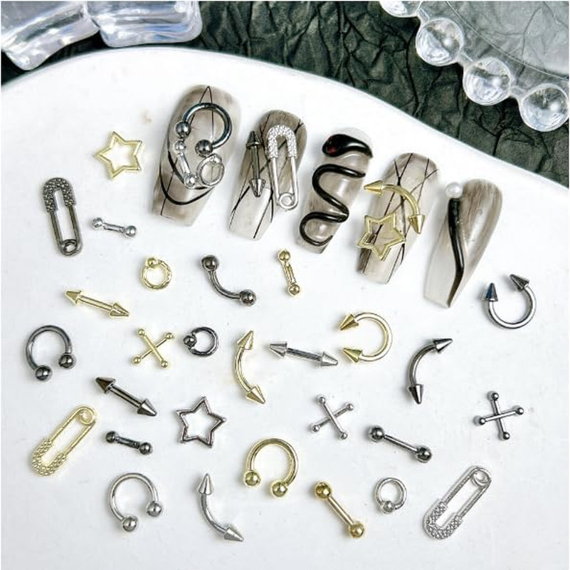 12Grids Star Nail Rhinestones Charms Gold Silver Star Nail Gems Diamonds 3D Allo