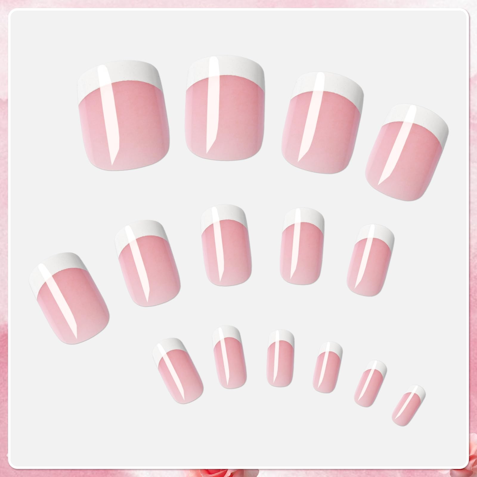 AddFavor White French Tip Press on Nails Short – 240pcs Pink Short,
