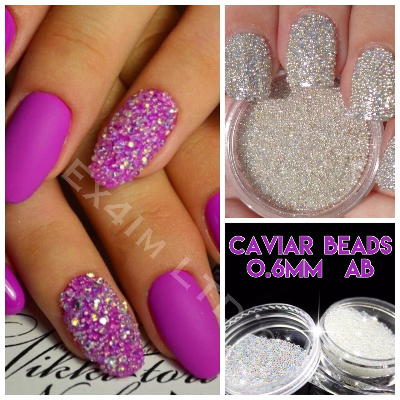 0.6mm AB Crystal Glass Caviar Beads Tiny 3D Micro Pixie Mermaid Nails Art Hot