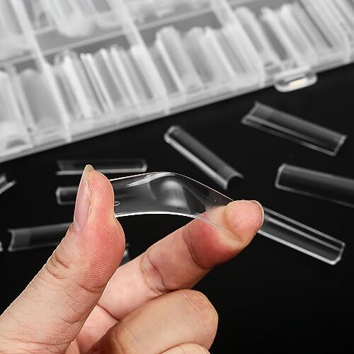 240 Pcs Square Nail Tips Extra Long No C Curve Nail Tips, XXL Tapered Clear