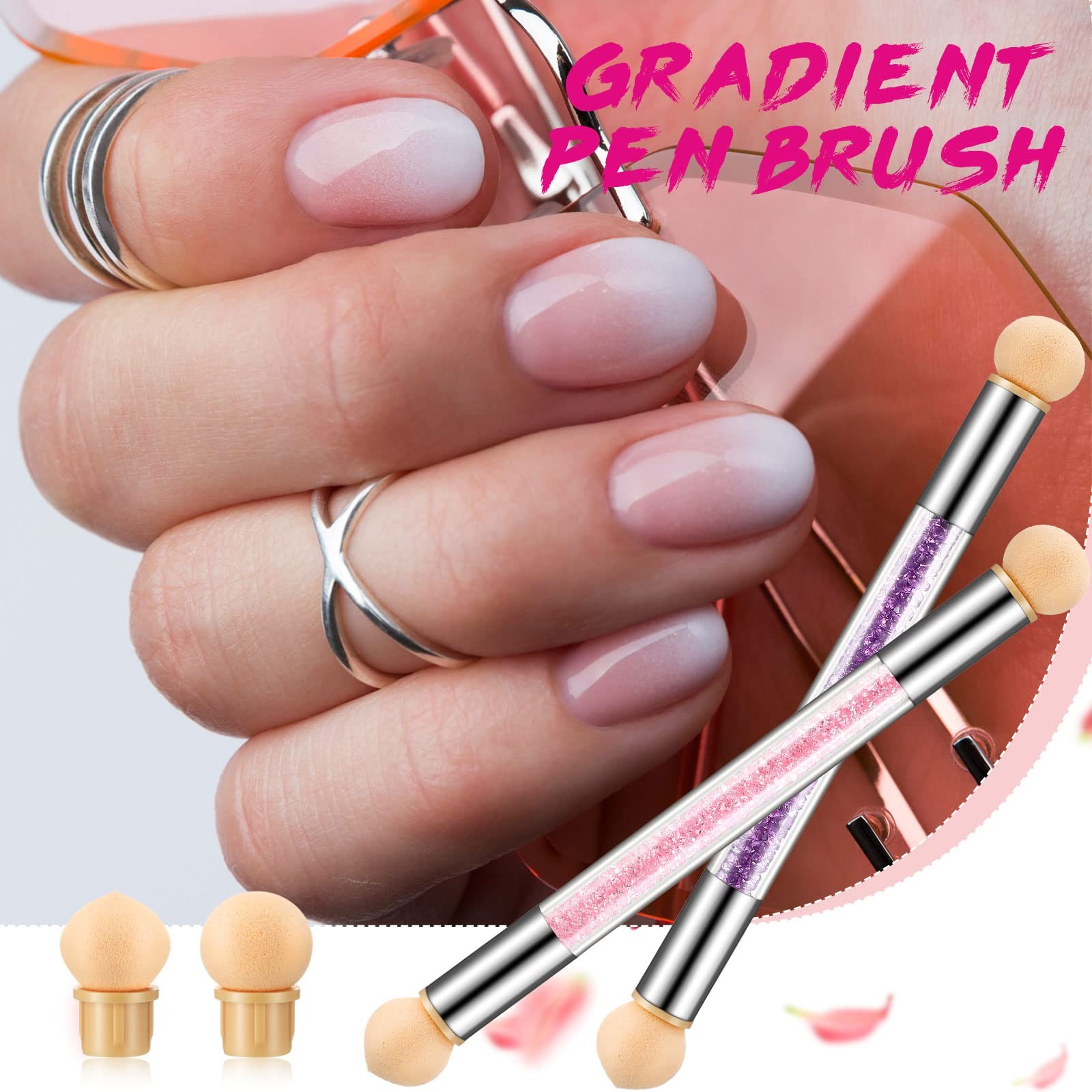 4 Set Nail Sponges for Ombre, Double-Head Ombre Brush 16 Pcs Replacement Head