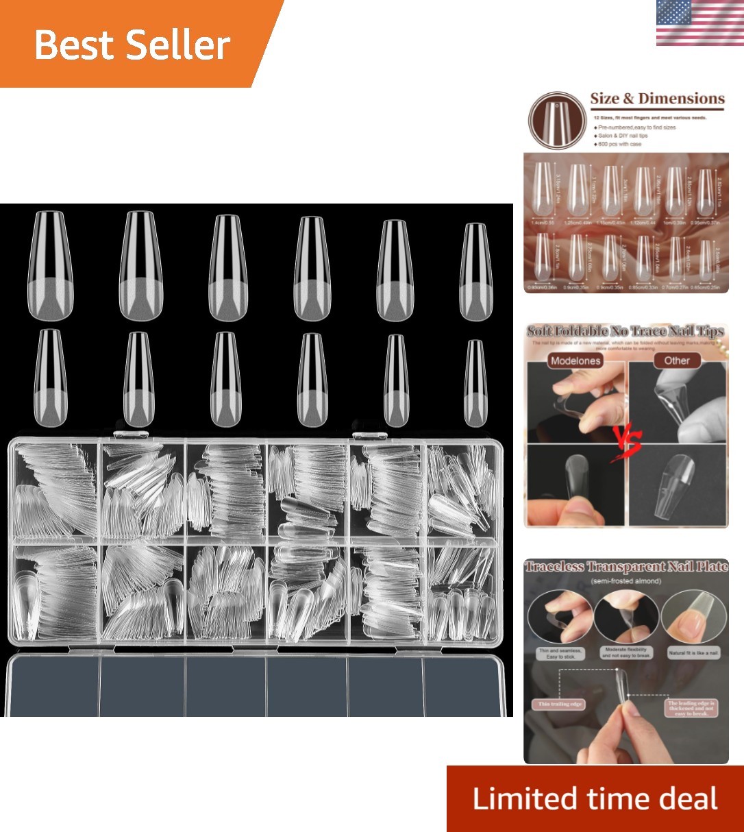 Elegant 600 Pcs Clear Fake Gel Nail Tips – 12 Sizes, Perfect for Every Occasion
