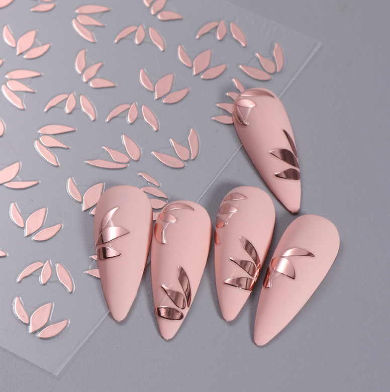 2Pcs 3D Leaf Metallic Ornament Geometric Rose Gold Nail Art Stickers SWT38 NS20