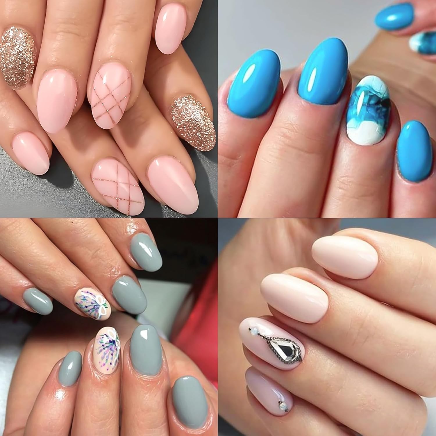 576Pcs Short Oval Press on Nails Kit, 24 Colors Glossy Fake Nails with Glue and