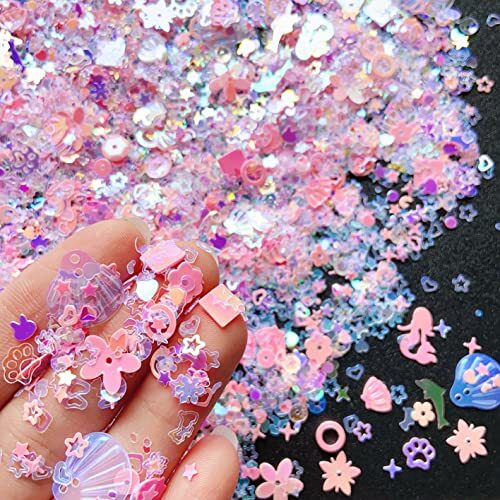Heart Star Butterfly Craft Sequins Holographic Nail Glitte Confetti Pink-50g