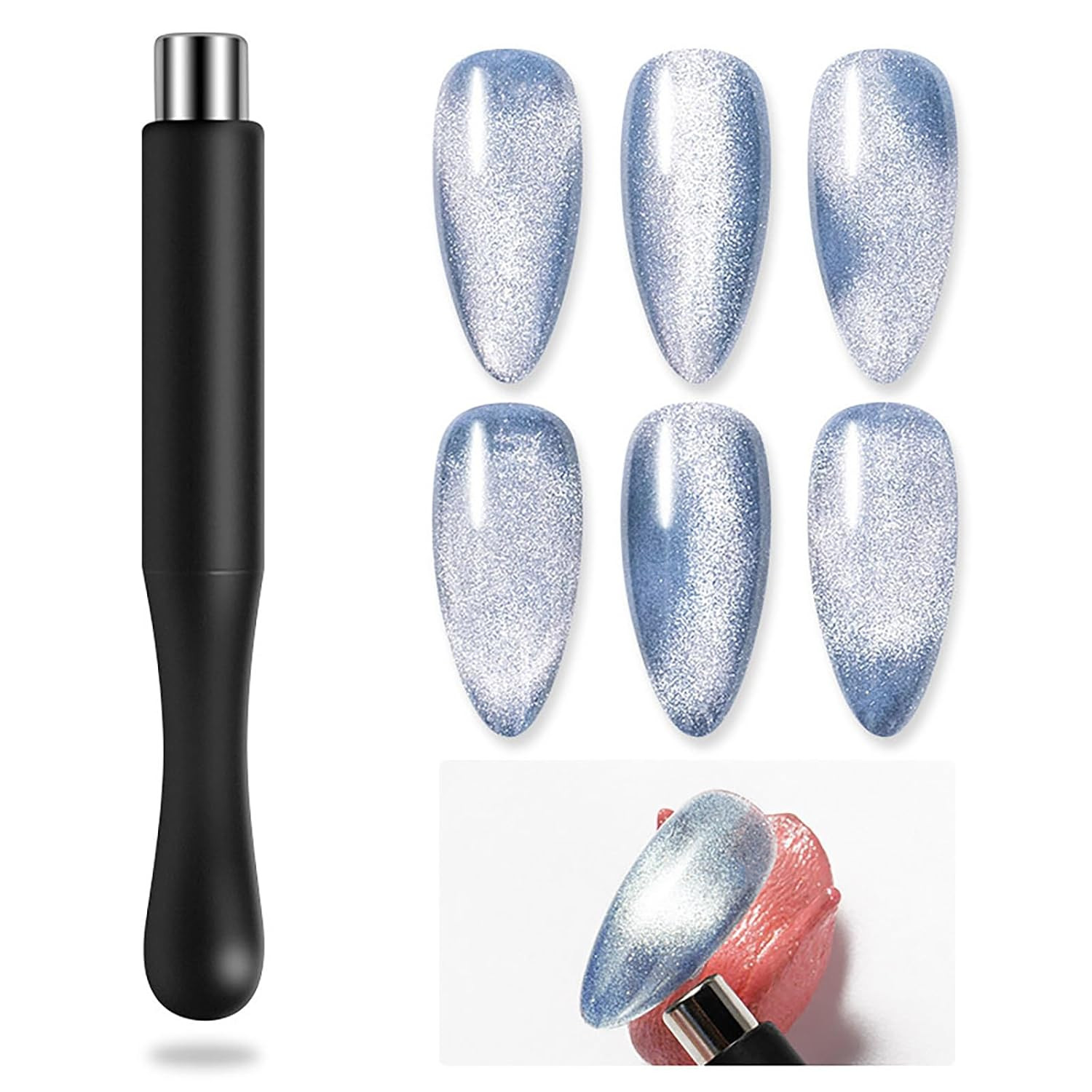 6Pcs Cat Eye Magnet for Nails Magic Cylindrical Nail Polish Magnet Stick Gel Pol