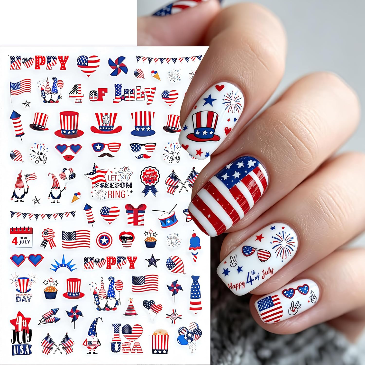 6 Sheets Happy 4Th of July Nail Stickers Independence Day American Flag Nail