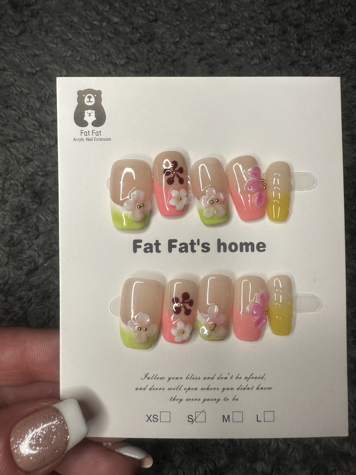 Fat Fat Pink & Green 2.0 Frenchies Press-On Nails Short Square Size Small